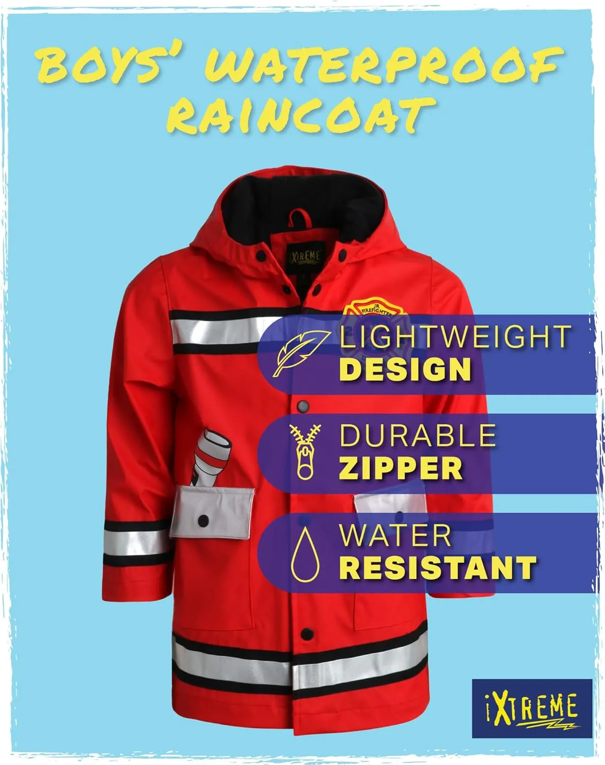 iXtreme Boys Rain Jacket - Lightweight Waterproof Hooded Rain Coat for Boys, Windbreaker for Outdoor Play and Travel (2T-18)