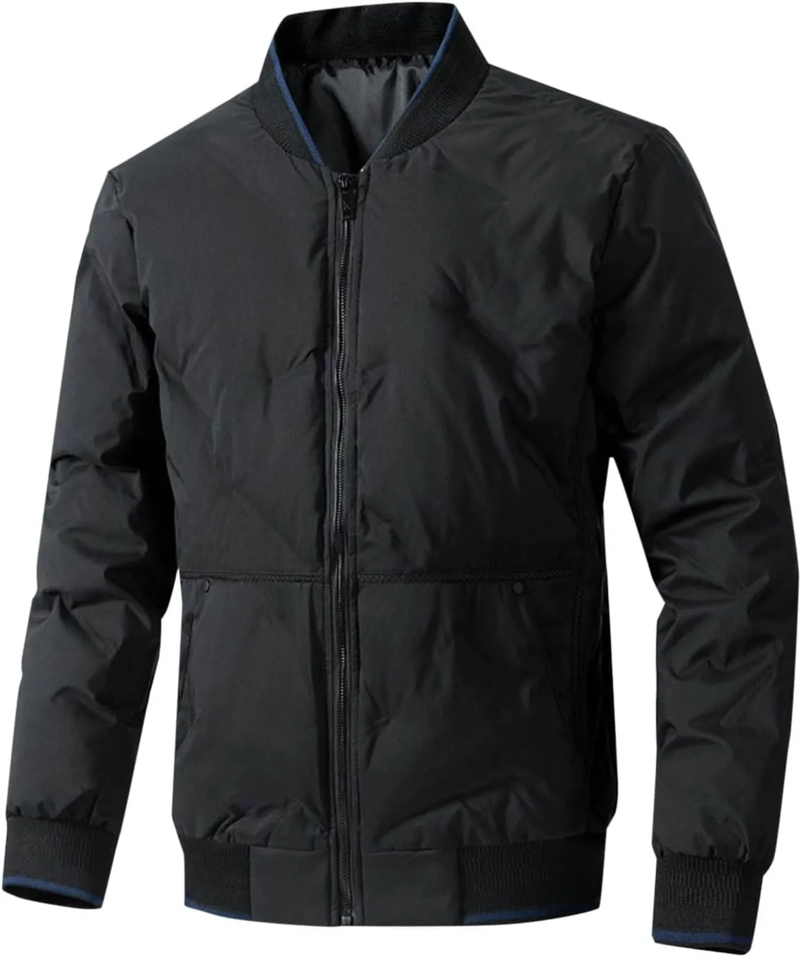 Jackets for Men Fashion Winter Zip up Long Sleeve No Hood down Jacket Casual Lightweight Warm Windbreaker Coat Pocket