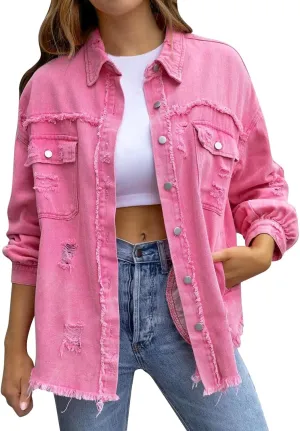 Jackets To Wear Over Dresses Women's Trendy Ripped Oversized Denim Jacket Casual Long Boyfriend Denim Shirt Dress