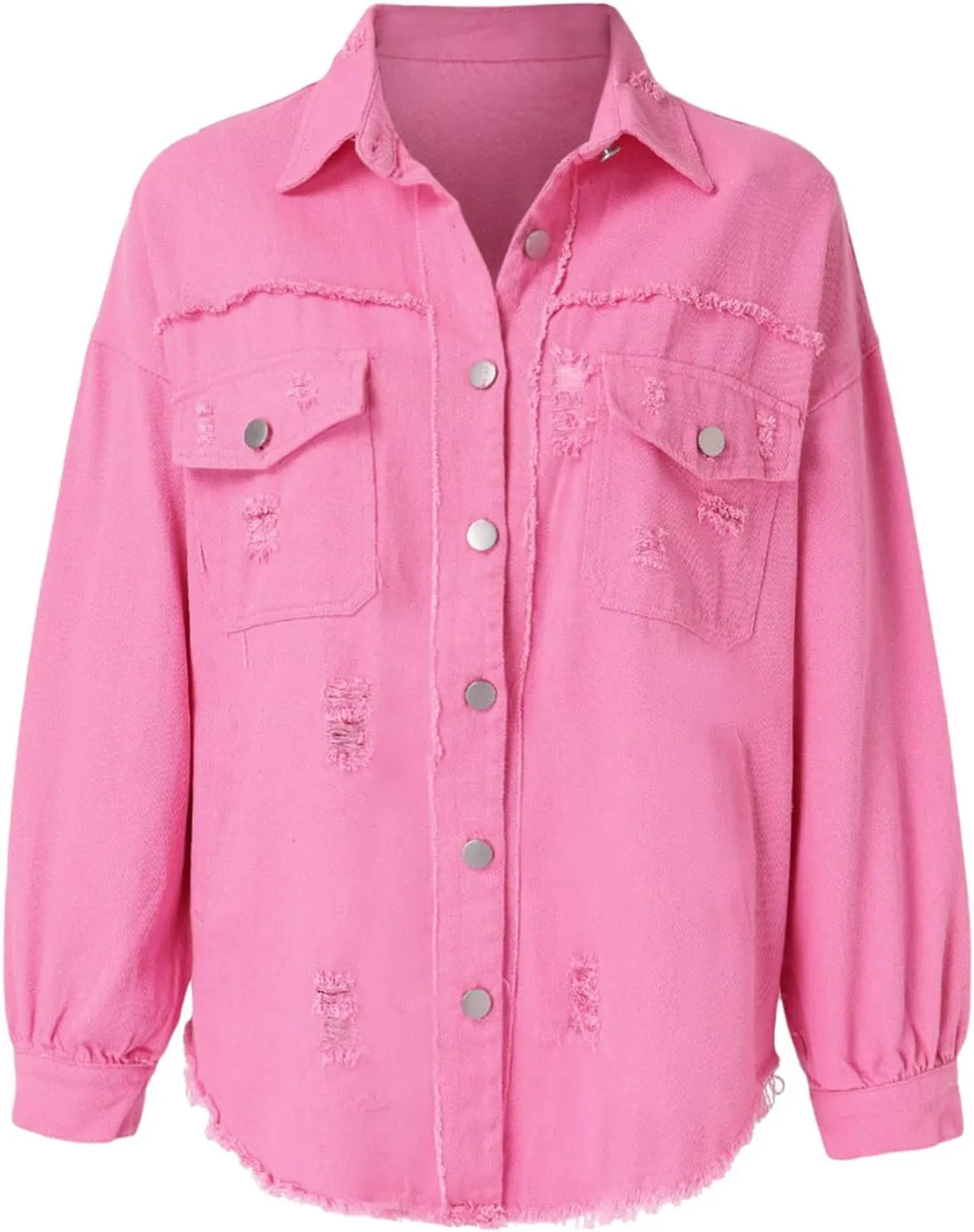 Jackets To Wear Over Dresses Women's Trendy Ripped Oversized Denim Jacket Casual Long Boyfriend Denim Shirt Dress
