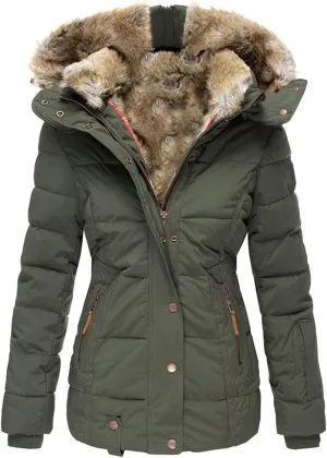 JEsilunmaMY Women's Winter Military Hooded Coats Long Sleeve Slim Fit Fleece Parkas Anoraks Warm Thicken Cotton Puffer Jacket