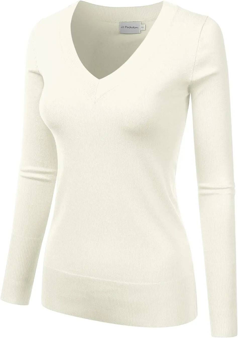 JJ Perfection Simple V-Neck Long Sleeve Pullover Essential Casual Soft Knit Fitted Sweaters for Womens Clothes with Plus Size