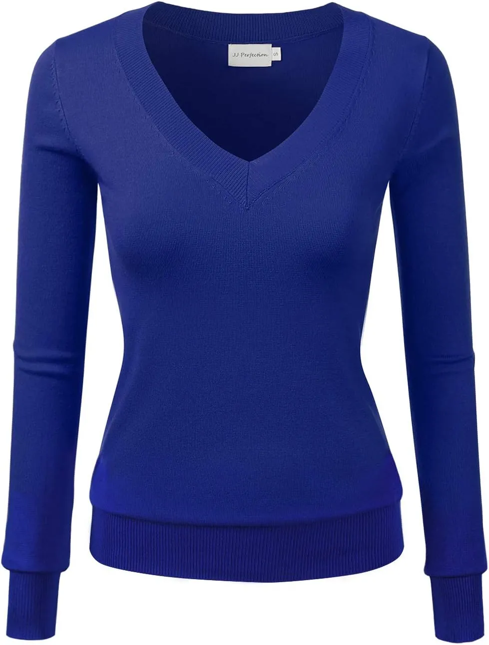 JJ Perfection Simple V-Neck Long Sleeve Pullover Essential Casual Soft Knit Fitted Sweaters for Womens Clothes with Plus Size