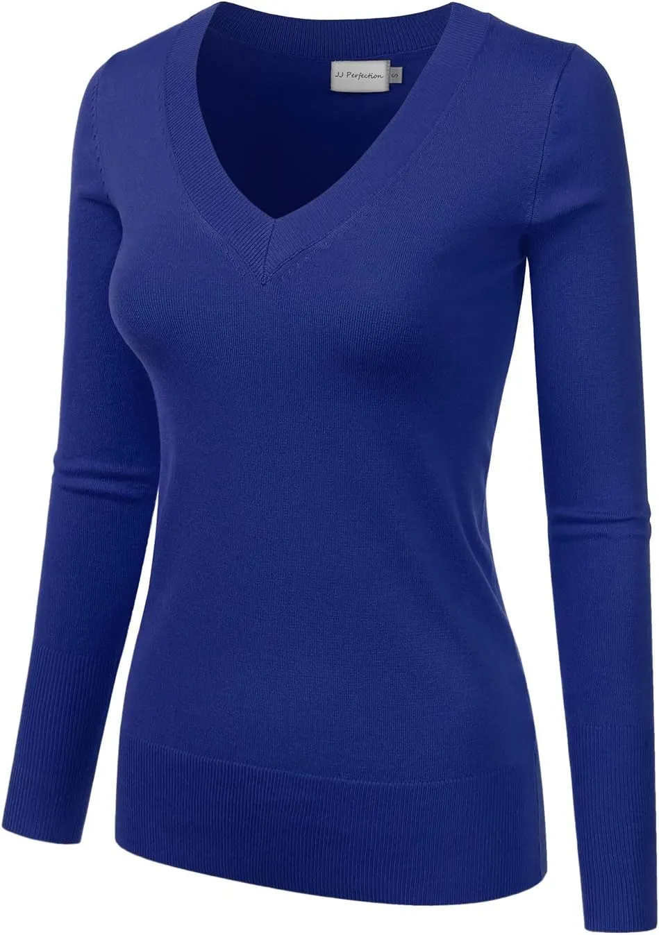 JJ Perfection Simple V-Neck Long Sleeve Pullover Essential Casual Soft Knit Fitted Sweaters for Womens Clothes with Plus Size