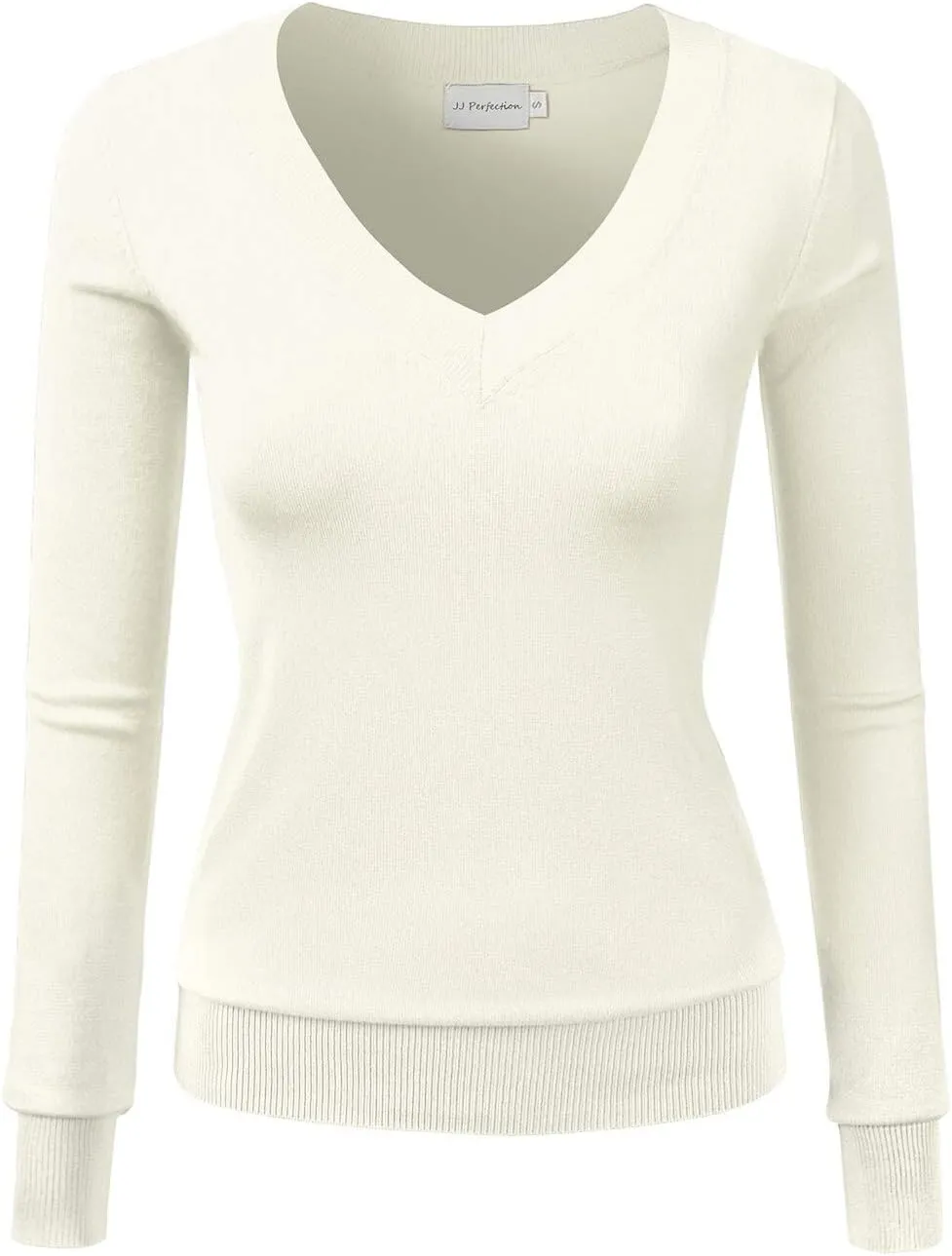 JJ Perfection Simple V-Neck Long Sleeve Pullover Essential Casual Soft Knit Fitted Sweaters for Womens Clothes with Plus Size