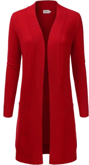 JJ Perfection Womens Casual Long Knit Cardigan Long Sleeve with Pockets Lightweight Open Front Sweater Jacket with Plus Size