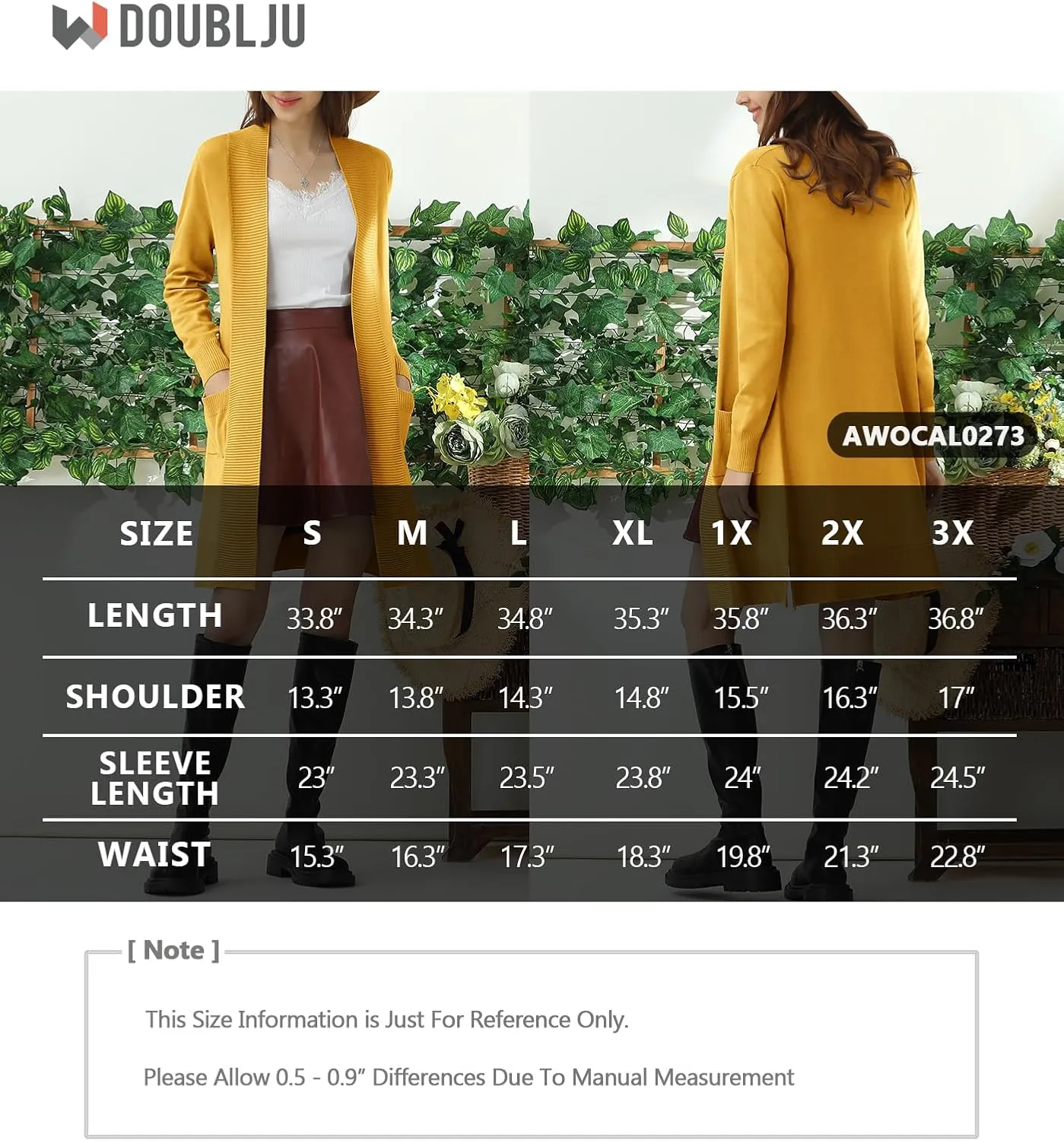 JJ Perfection Womens Casual Long Knit Cardigan Long Sleeve with Pockets Lightweight Open Front Sweater Jacket with Plus Size