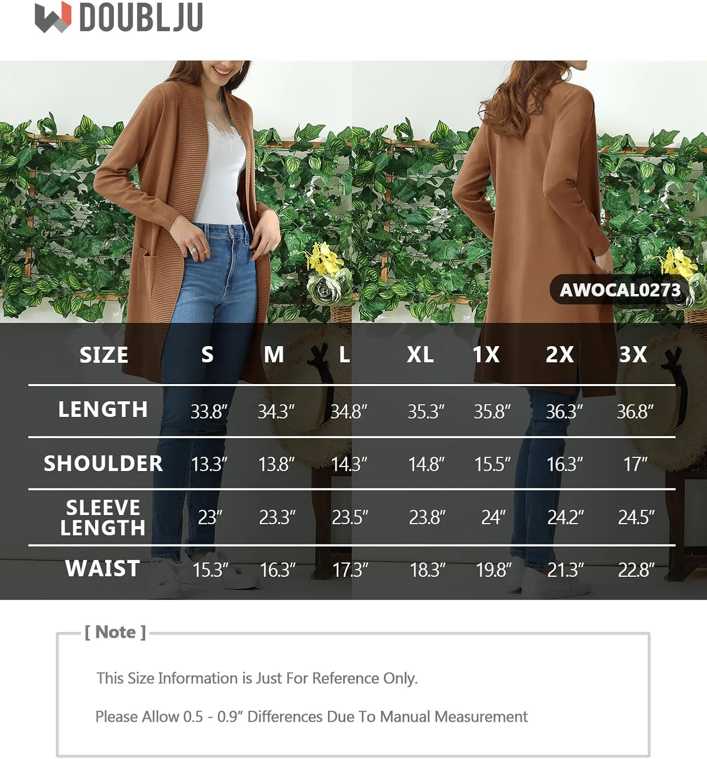 JJ Perfection Womens Casual Long Knit Cardigan Long Sleeve with Pockets Lightweight Open Front Sweater Jacket with Plus Size
