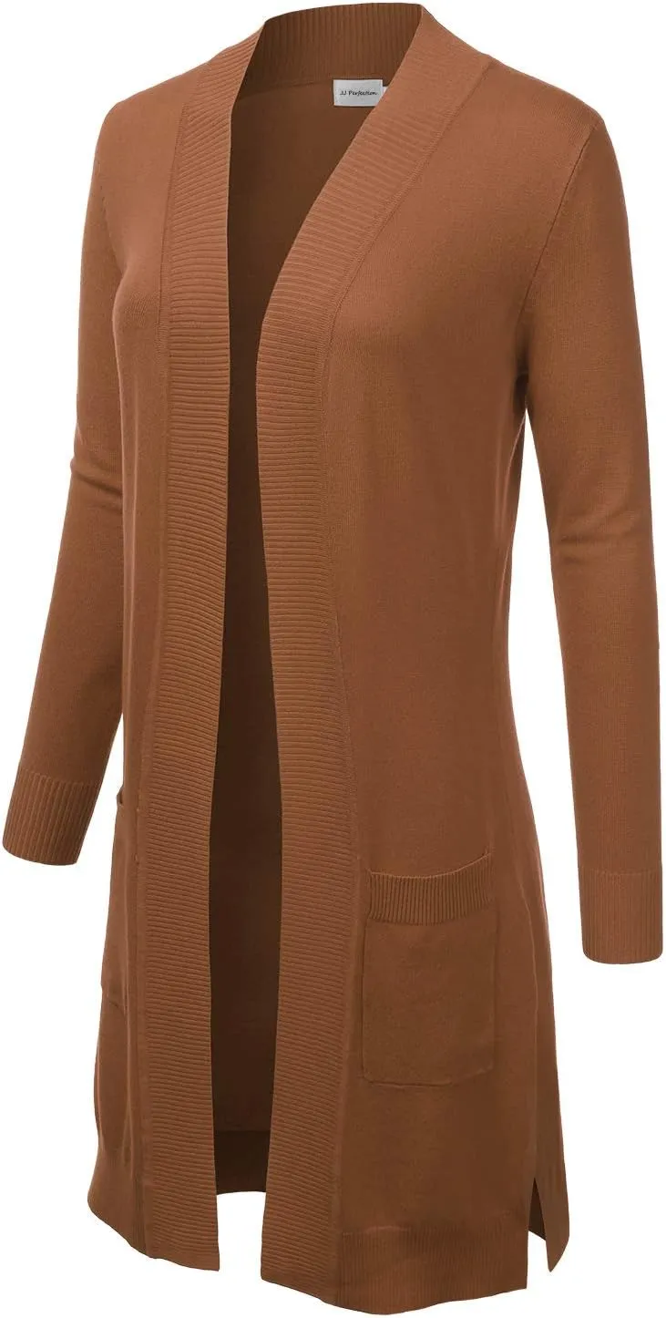 JJ Perfection Womens Casual Long Knit Cardigan Long Sleeve with Pockets Lightweight Open Front Sweater Jacket with Plus Size
