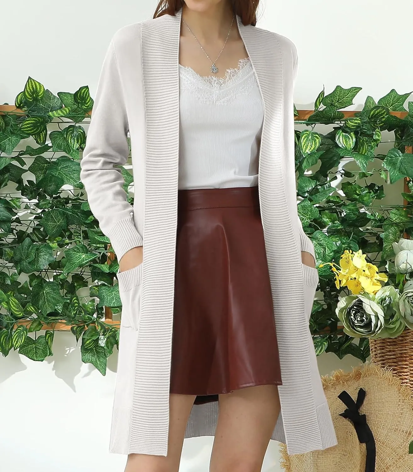 JJ Perfection Womens Casual Long Knit Cardigan Long Sleeve with Pockets Lightweight Open Front Sweater Jacket with Plus Size