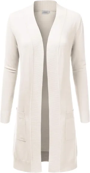 JJ Perfection Womens Casual Long Knit Cardigan Long Sleeve with Pockets Lightweight Open Front Sweater Jacket with Plus Size
