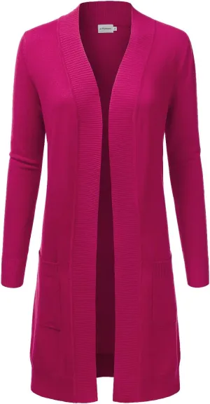 JJ Perfection Womens Casual Long Knit Cardigan Long Sleeve with Pockets Lightweight Open Front Sweater Jacket with Plus Size