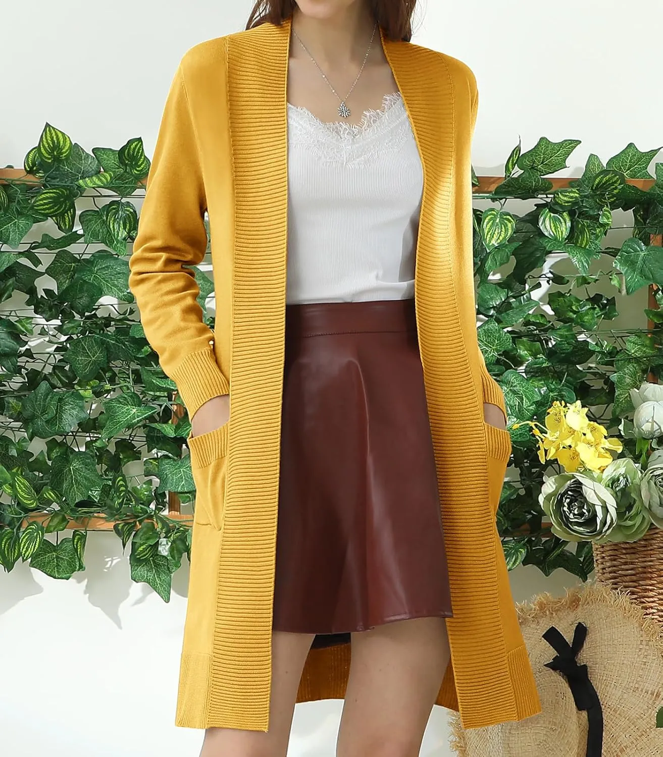 JJ Perfection Womens Casual Long Knit Cardigan Long Sleeve with Pockets Lightweight Open Front Sweater Jacket with Plus Size
