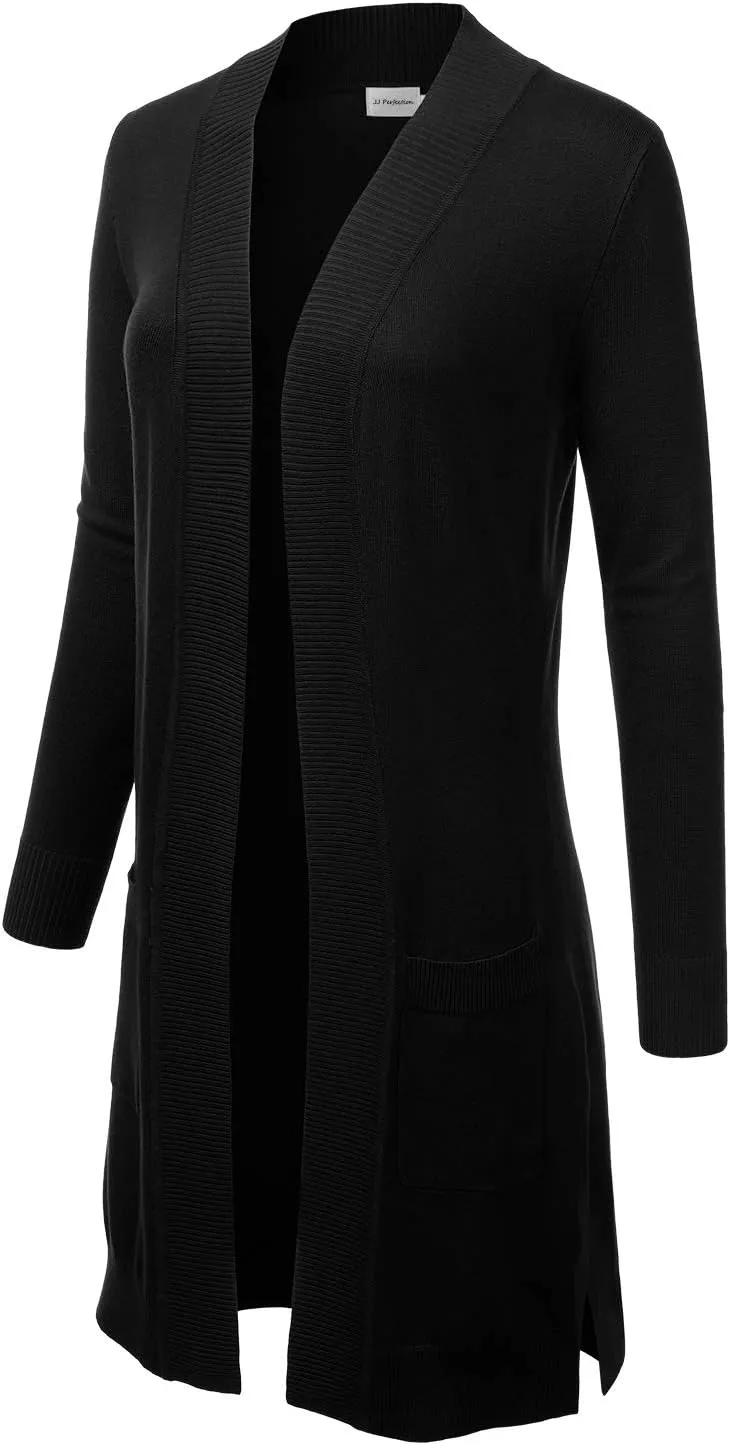 JJ Perfection Womens Casual Long Knit Cardigan Long Sleeve with Pockets Lightweight Open Front Sweater Jacket with Plus Size