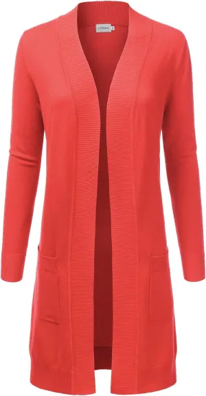 JJ Perfection Womens Casual Long Knit Cardigan Long Sleeve with Pockets Lightweight Open Front Sweater Jacket with Plus Size