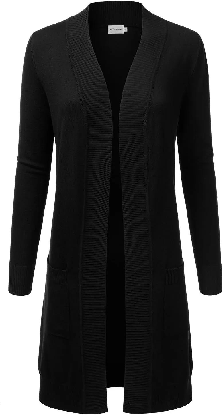 JJ Perfection Womens Casual Long Knit Cardigan Long Sleeve with Pockets Lightweight Open Front Sweater Jacket with Plus Size