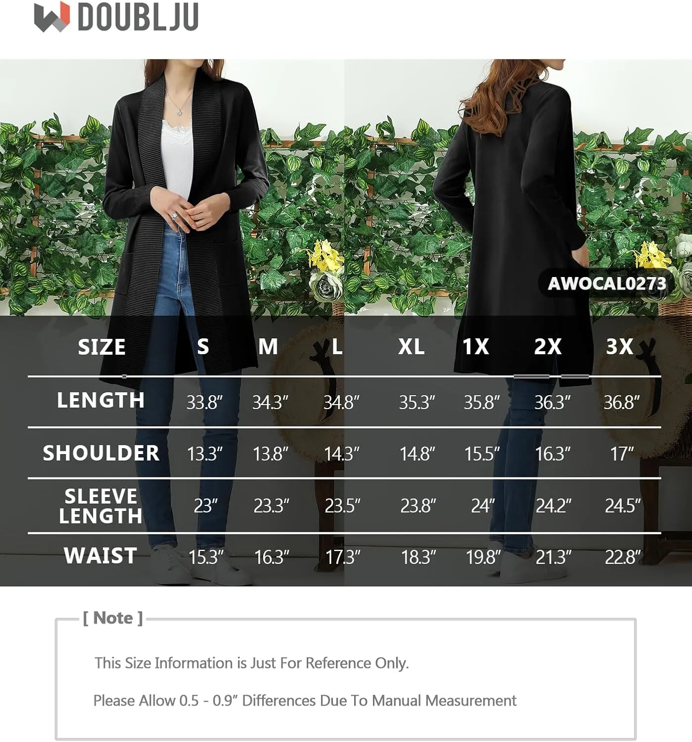 JJ Perfection Womens Casual Long Knit Cardigan Long Sleeve with Pockets Lightweight Open Front Sweater Jacket with Plus Size