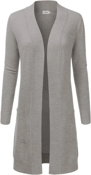 JJ Perfection Womens Casual Long Knit Cardigan Long Sleeve with Pockets Lightweight Open Front Sweater Jacket with Plus Size
