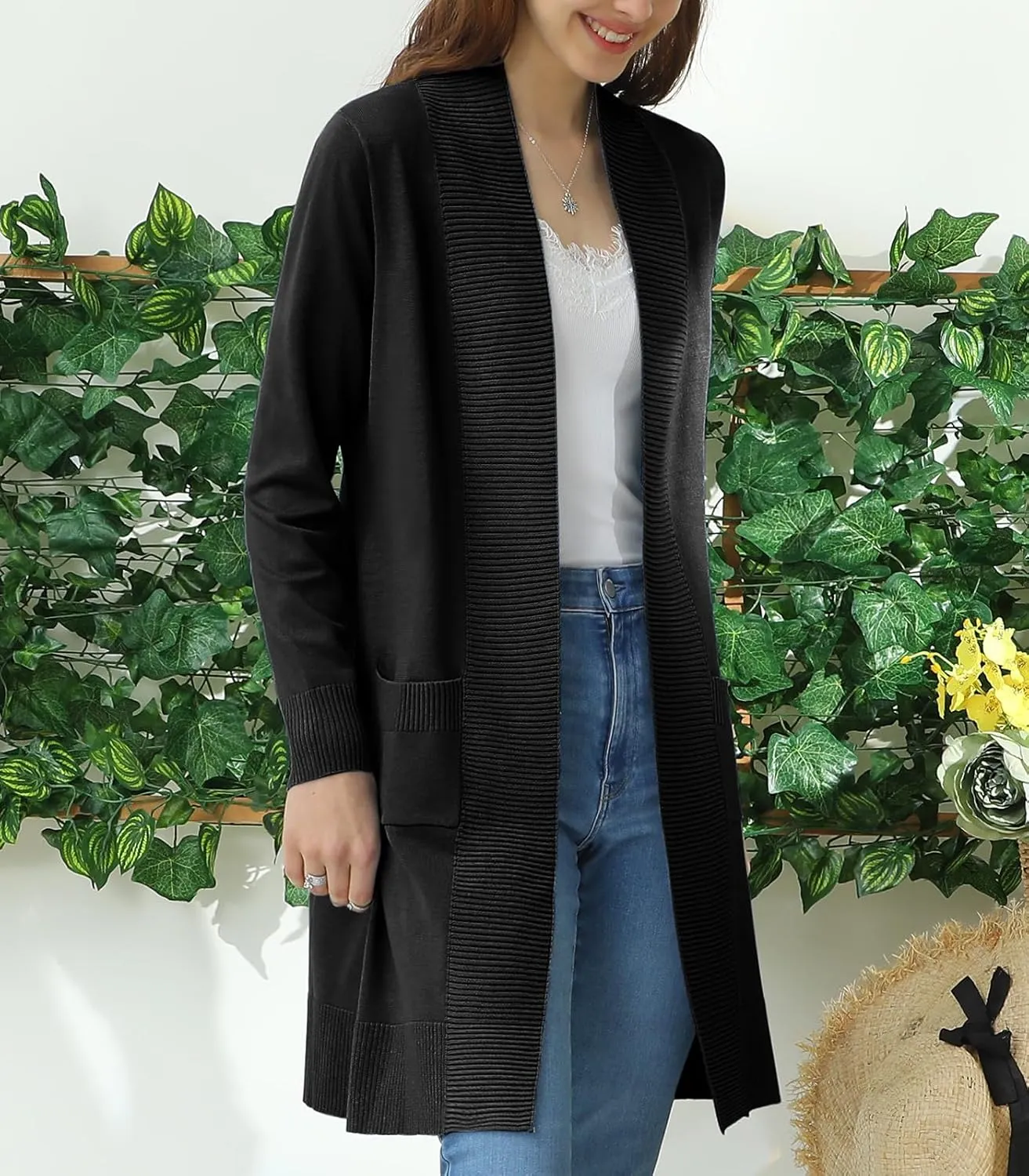 JJ Perfection Womens Casual Long Knit Cardigan Long Sleeve with Pockets Lightweight Open Front Sweater Jacket with Plus Size