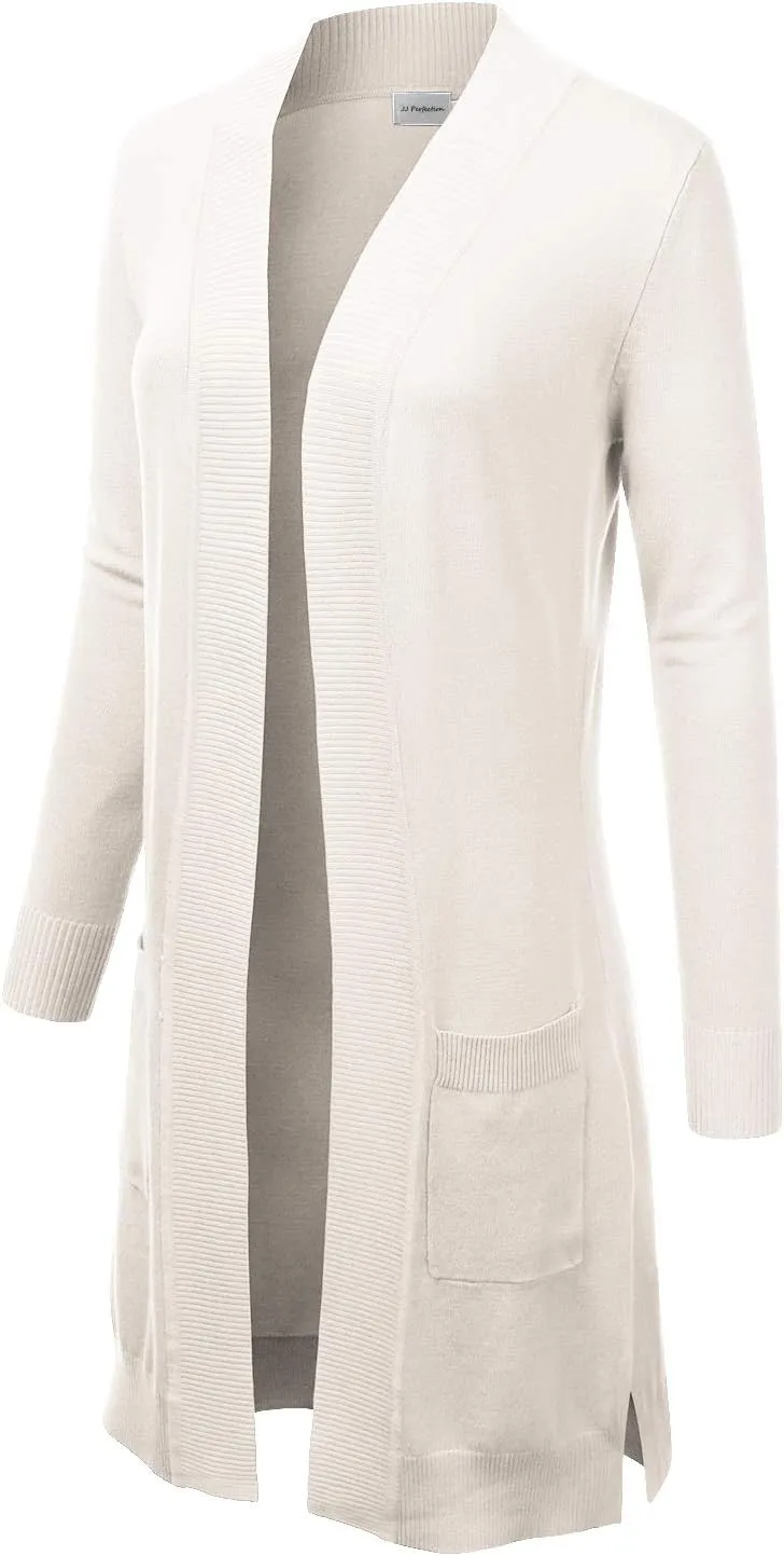 JJ Perfection Womens Casual Long Knit Cardigan Long Sleeve with Pockets Lightweight Open Front Sweater Jacket with Plus Size