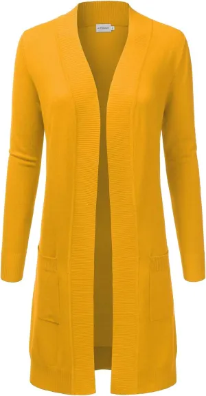 JJ Perfection Womens Casual Long Knit Cardigan Long Sleeve with Pockets Lightweight Open Front Sweater Jacket with Plus Size
