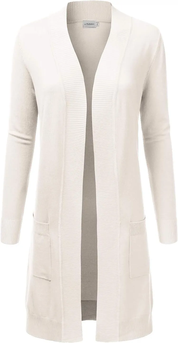 JJ Perfection Womens Casual Long Knit Cardigan Long Sleeve with Pockets Lightweight Open Front Sweater Jacket with Plus Size