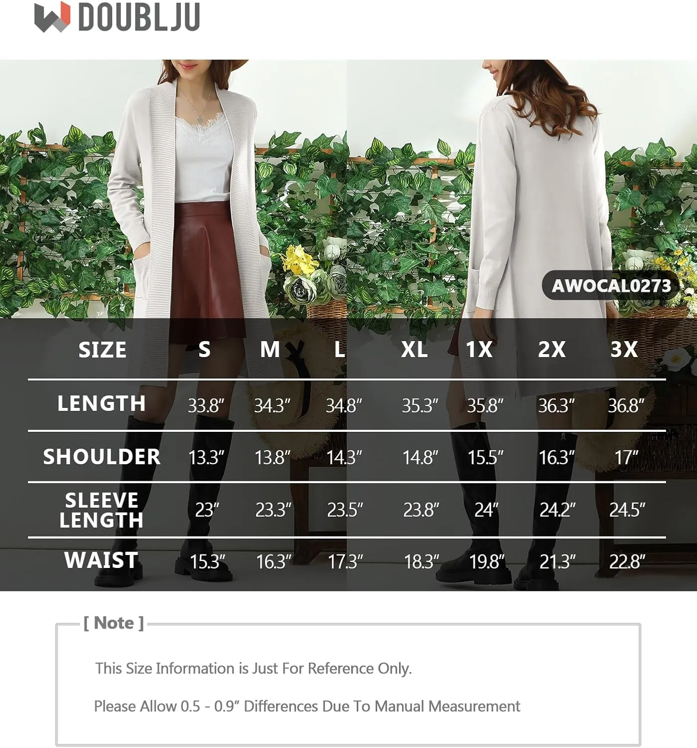 JJ Perfection Womens Casual Long Knit Cardigan Long Sleeve with Pockets Lightweight Open Front Sweater Jacket with Plus Size