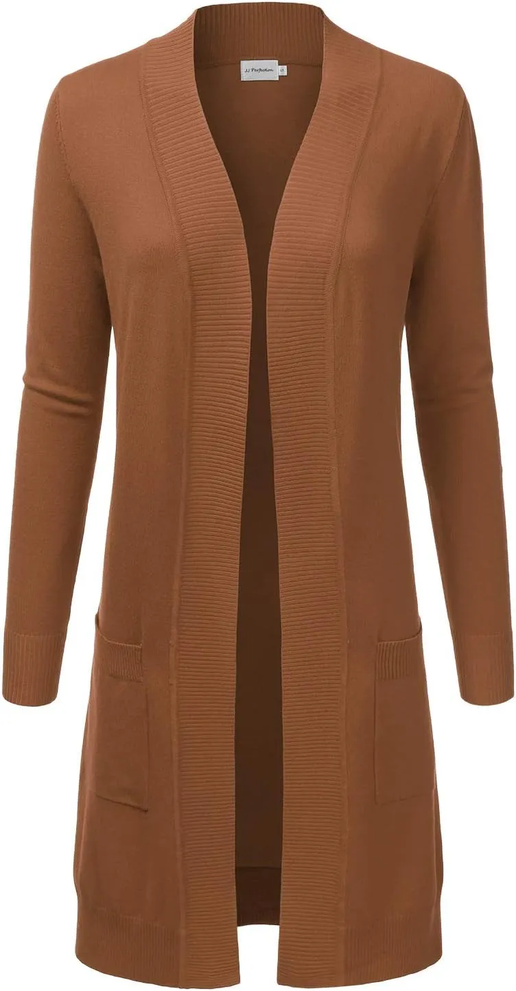 JJ Perfection Womens Casual Long Knit Cardigan Long Sleeve with Pockets Lightweight Open Front Sweater Jacket with Plus Size