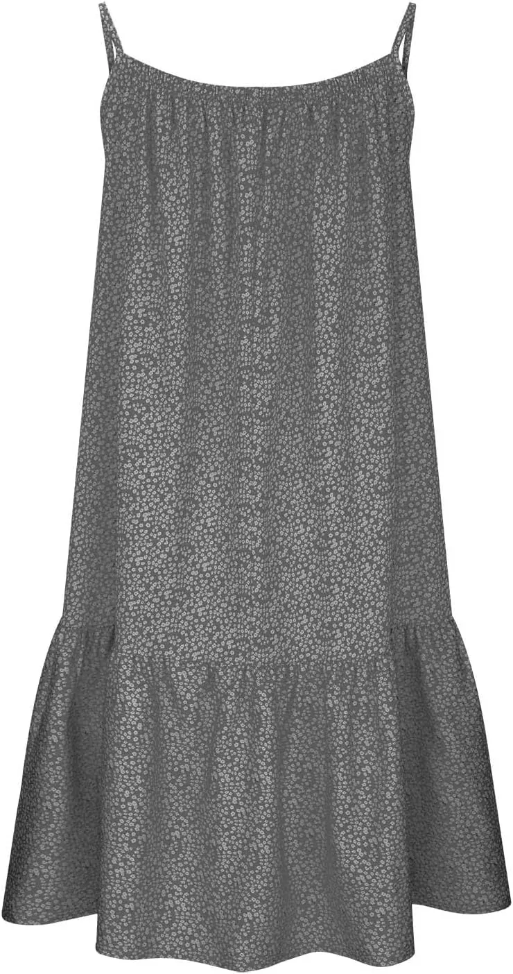 JOAU Womens Boho Printed Short Dress Summer Sleeveless Scoop Neck Spaghetti Strap Flowy Ruffle Hem Beach Casual Mini Dresses