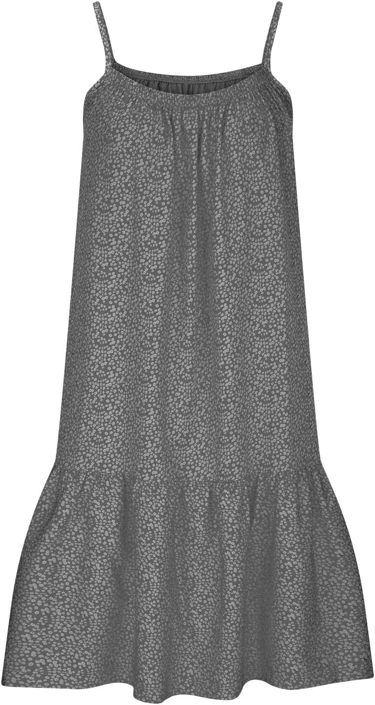 JOAU Womens Boho Printed Short Dress Summer Sleeveless Scoop Neck Spaghetti Strap Flowy Ruffle Hem Beach Casual Mini Dresses