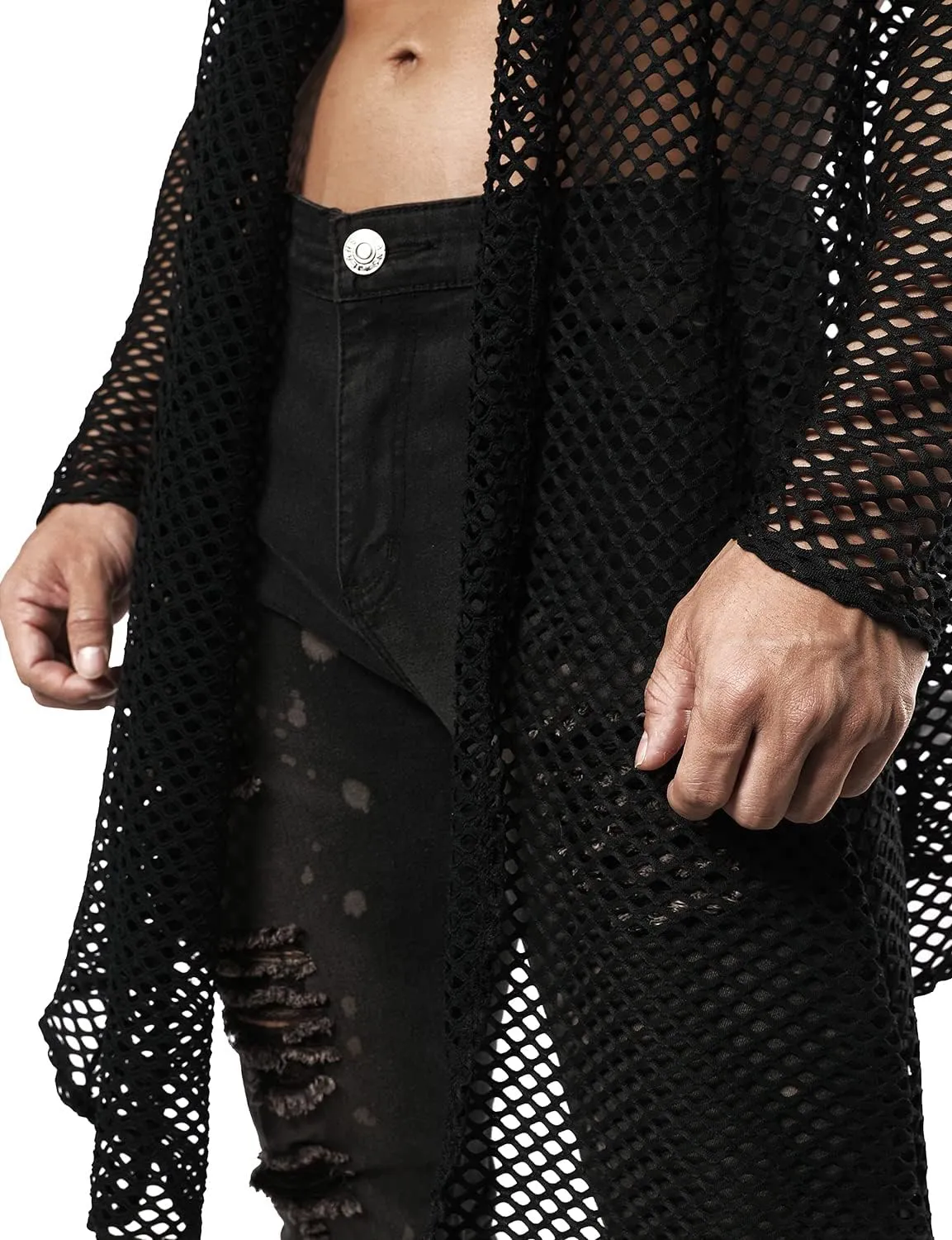 JOGAL Men's Mesh Fishnet Cardigan Fitted Muscle Top