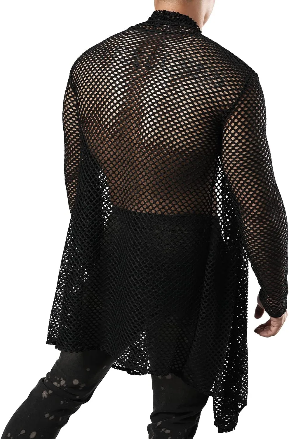 JOGAL Men's Mesh Fishnet Cardigan Fitted Muscle Top