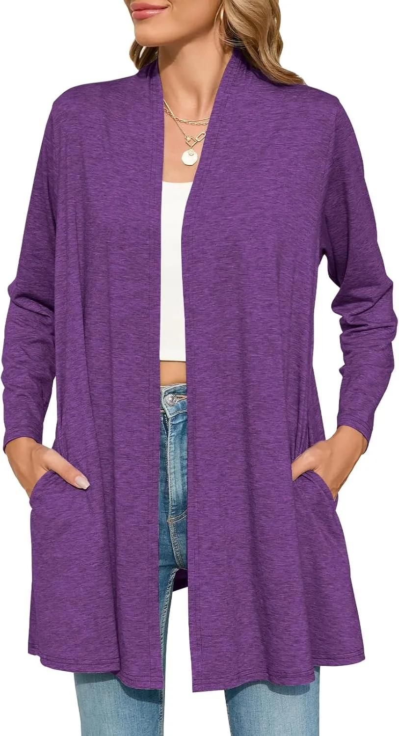 JollieLovin Women's Plus Size Long Sleeve Lightweight Cardigans Open Front Casual Soft Drape Fall Dusters Darkpurple