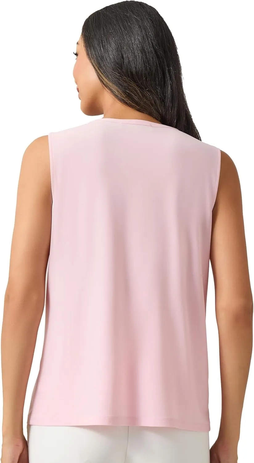 Kasper Women's Solid Ity Sl Jewel Pleat Nk Top