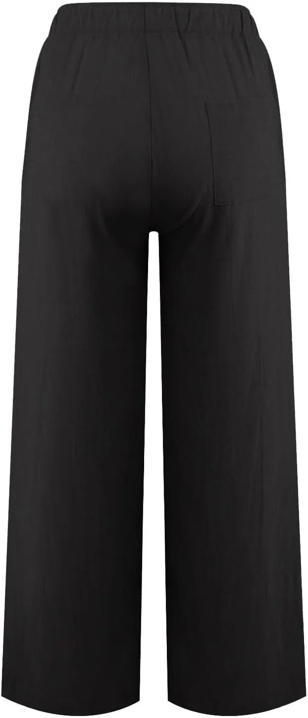 KIKX0DE Women's Fashion 2025 Linen Pants Summer Casual Wide Leg Loose Drawstring Trousers with Pockets