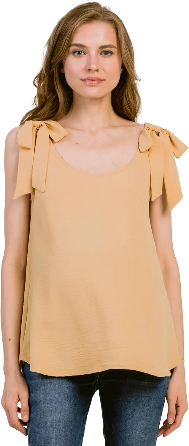 LaClef Womens Sleeveless Tie Shoulder Scoop Neck Maternity Tank Top