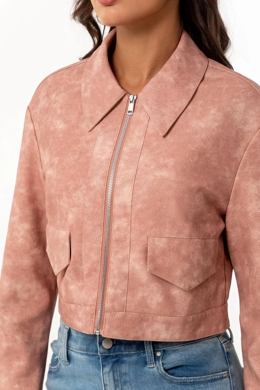 Leather Jacket Women Cropped 2024 Zipper Up Lapel Oversize Womens Bomber Jackets Lightweight