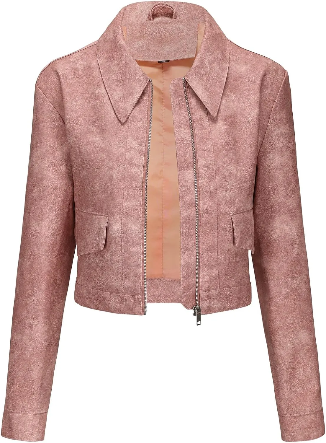 Leather Jacket Women Cropped 2024 Zipper Up Lapel Oversize Womens Bomber Jackets Lightweight