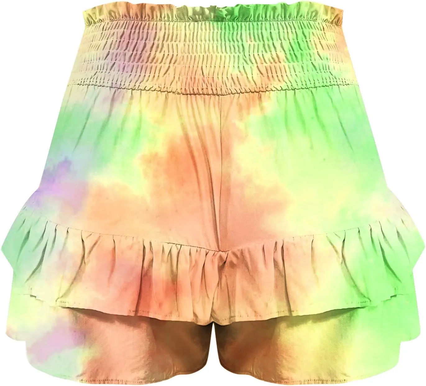 LEMONONSTORE Women's High Waist Ruffle Mini Skirt Cute Tiered Skorts Casual Summer Beach Flowy Retro Tiedye Skirt with Shorts