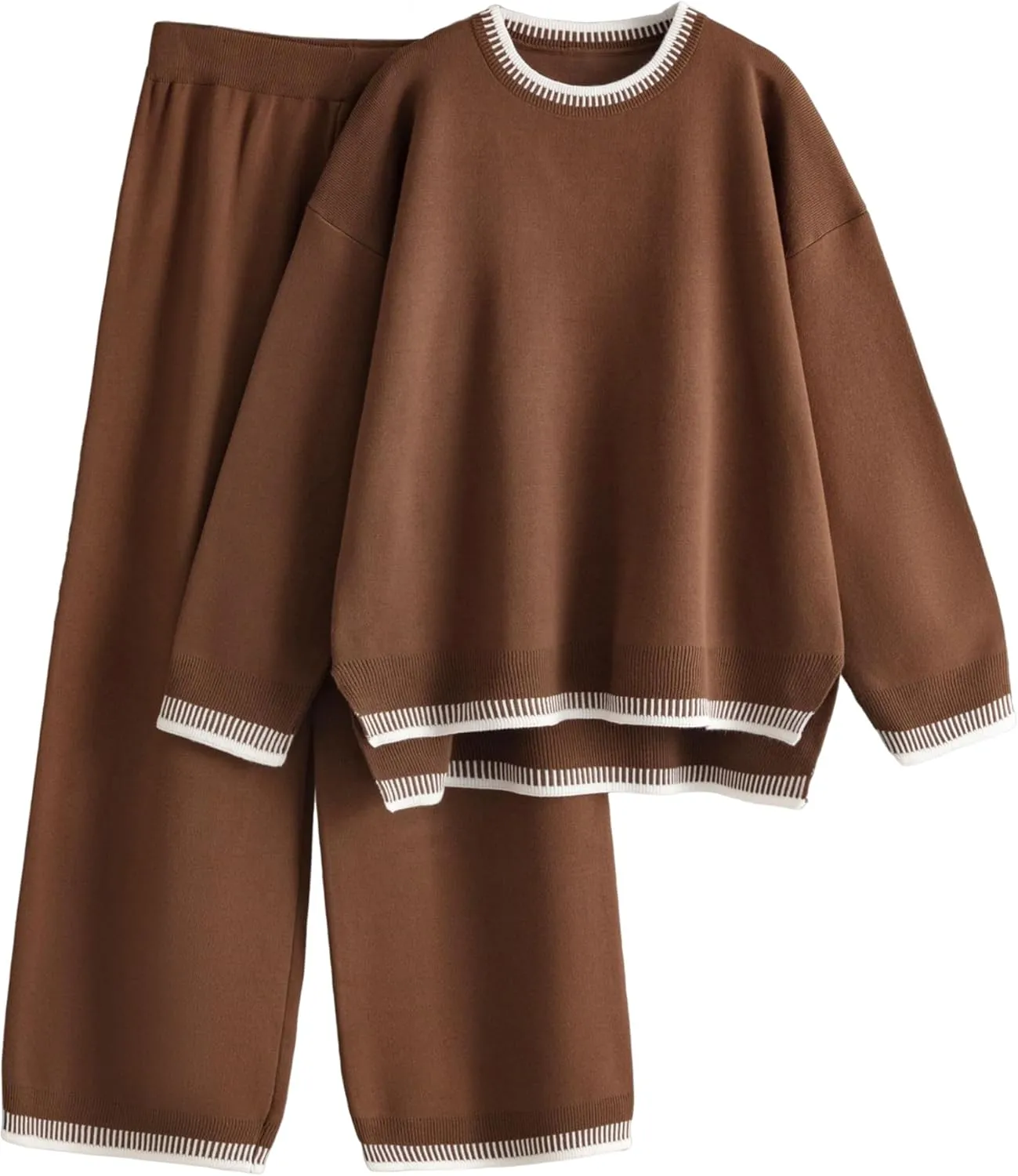 Lentta Women's 2 Piece Sweater Sets Outfits Long Sleeve Knit Pullover Tops Wide Leg Pants Lounge Sets Tracksuits