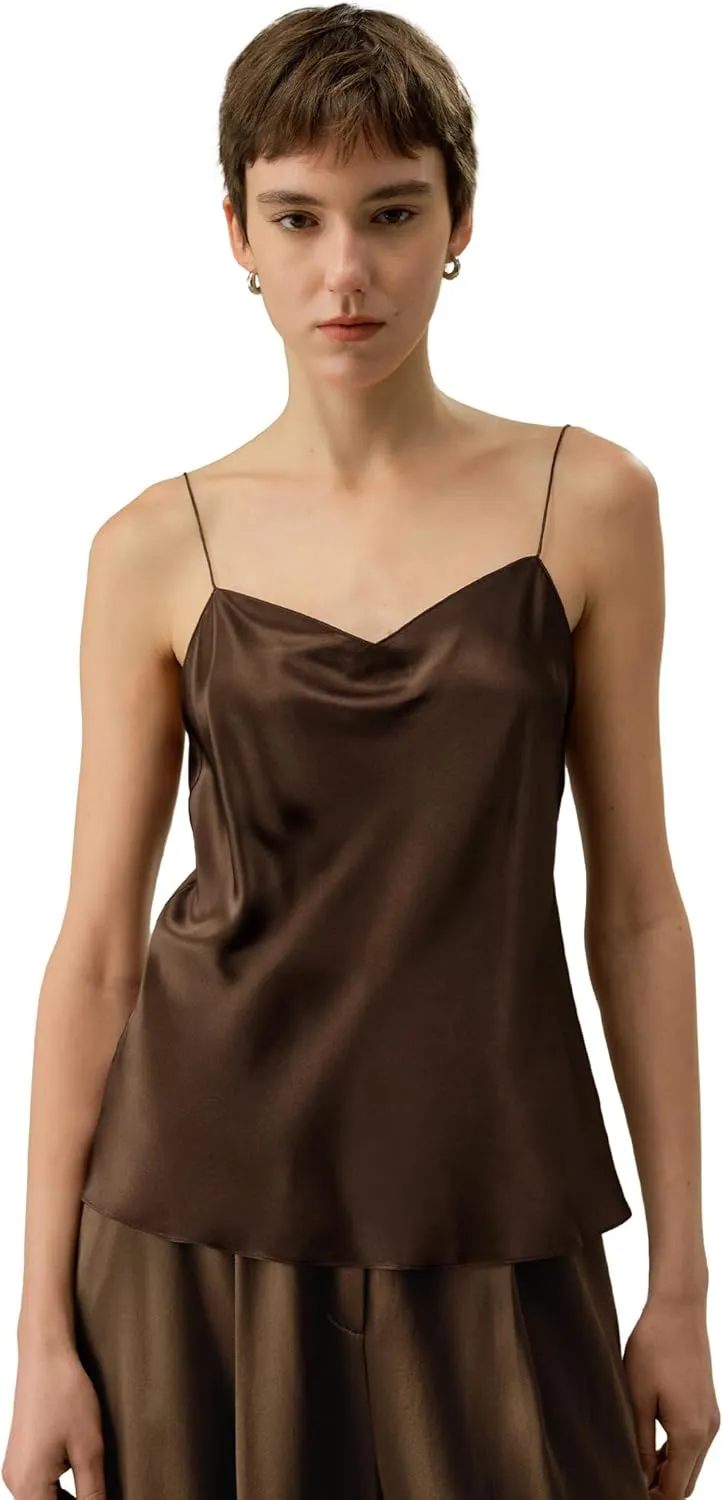 LilySilk Womens Pure Silk Minimal Cami Top Ladies Sleeveless Vest Tank Camisole with Square Cowl Neck and Spaghetti Straps