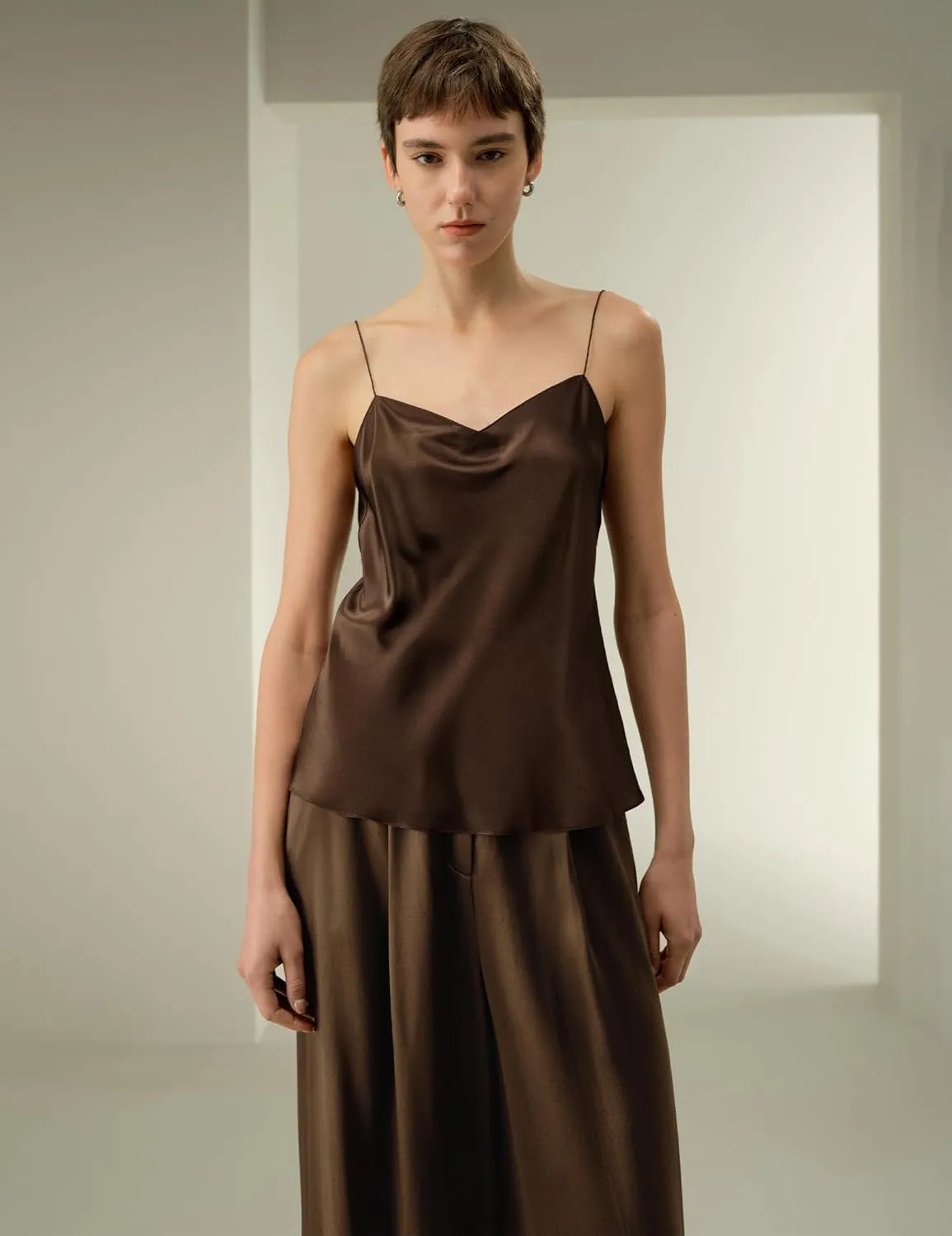 LilySilk Womens Pure Silk Minimal Cami Top Ladies Sleeveless Vest Tank Camisole with Square Cowl Neck and Spaghetti Straps