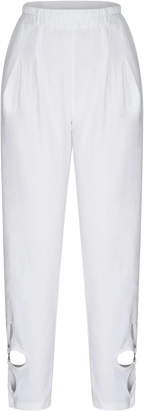 Linen Capri Pants for Women 2024 High Waisted Pants Summer Casual Loose Wide Leg Trousers Cropped Pants with Pockets