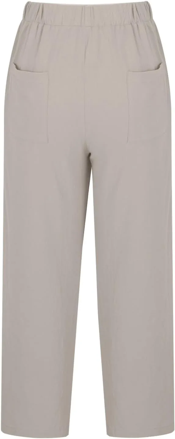 Linen Pants for Women Casual Drawstring Cropped Wide Leg Trousers Breathable Summer Palazzo Pants with Pockets