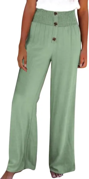 Linen Pants for Women Casual Flowy Loose Fit Wide Leg Trousers Summer High Waisted Beach Palazzo Pants with Pockets