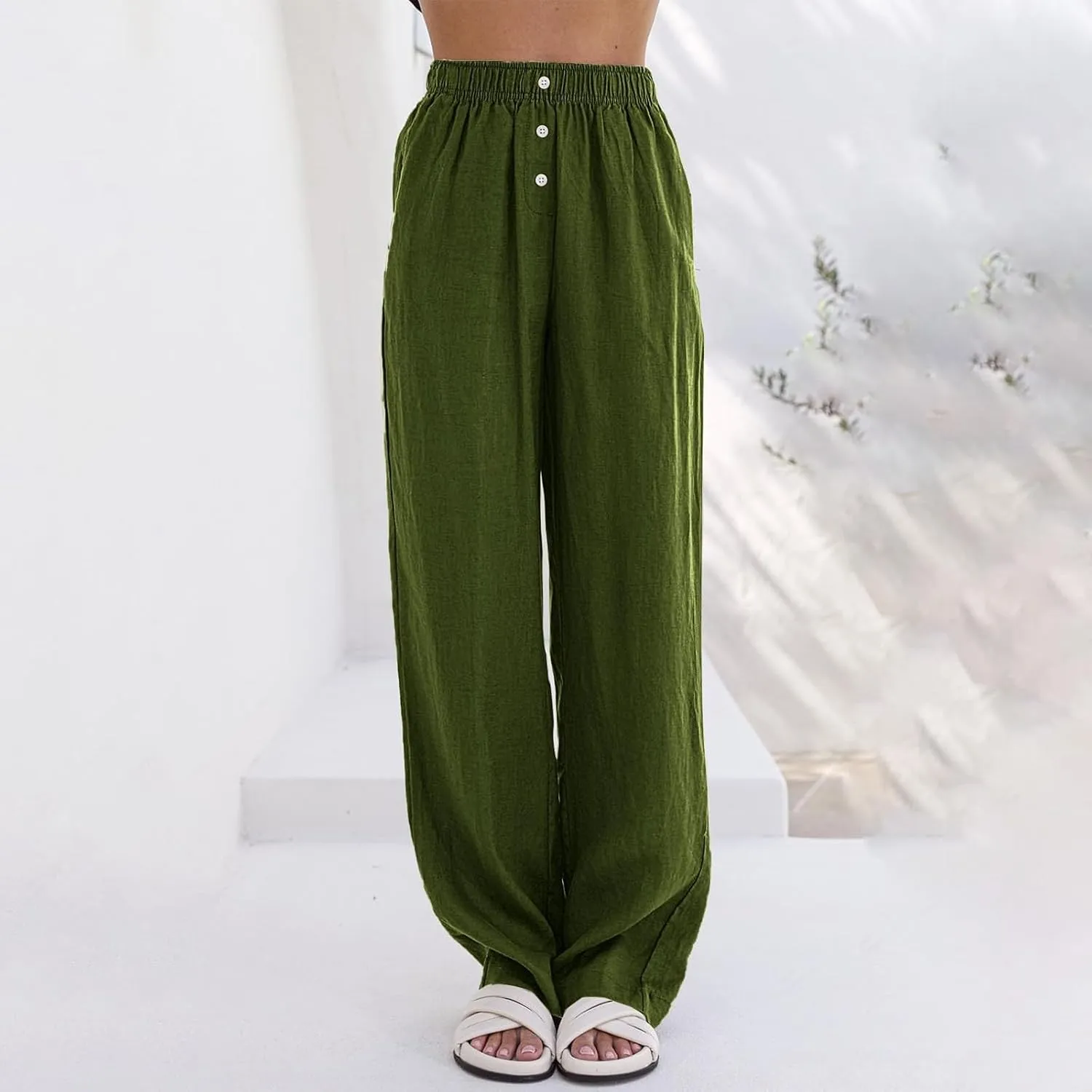 Linen Pants Tall Linen Pants for Tall Women Waisted Wide Leg Loose Comfy Trousers with Pockets Linen Outfit