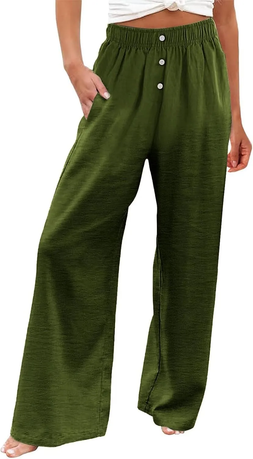 Linen Pants Tall Linen Pants for Tall Women Waisted Wide Leg Loose Comfy Trousers with Pockets Linen Outfit