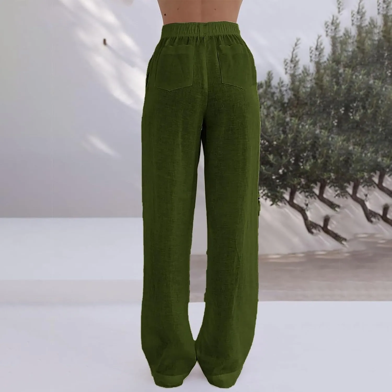 Linen Pants Tall Linen Pants for Tall Women Waisted Wide Leg Loose Comfy Trousers with Pockets Linen Outfit