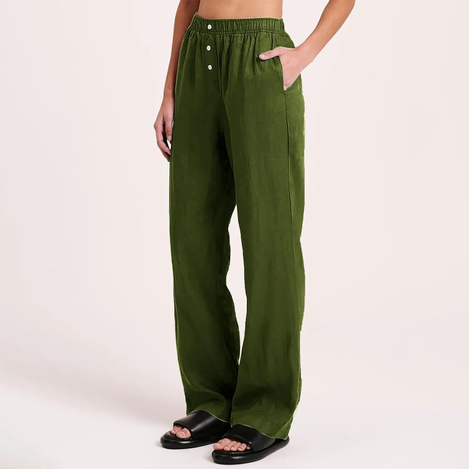 Linen Pants Tall Linen Pants for Tall Women Waisted Wide Leg Loose Comfy Trousers with Pockets Linen Outfit