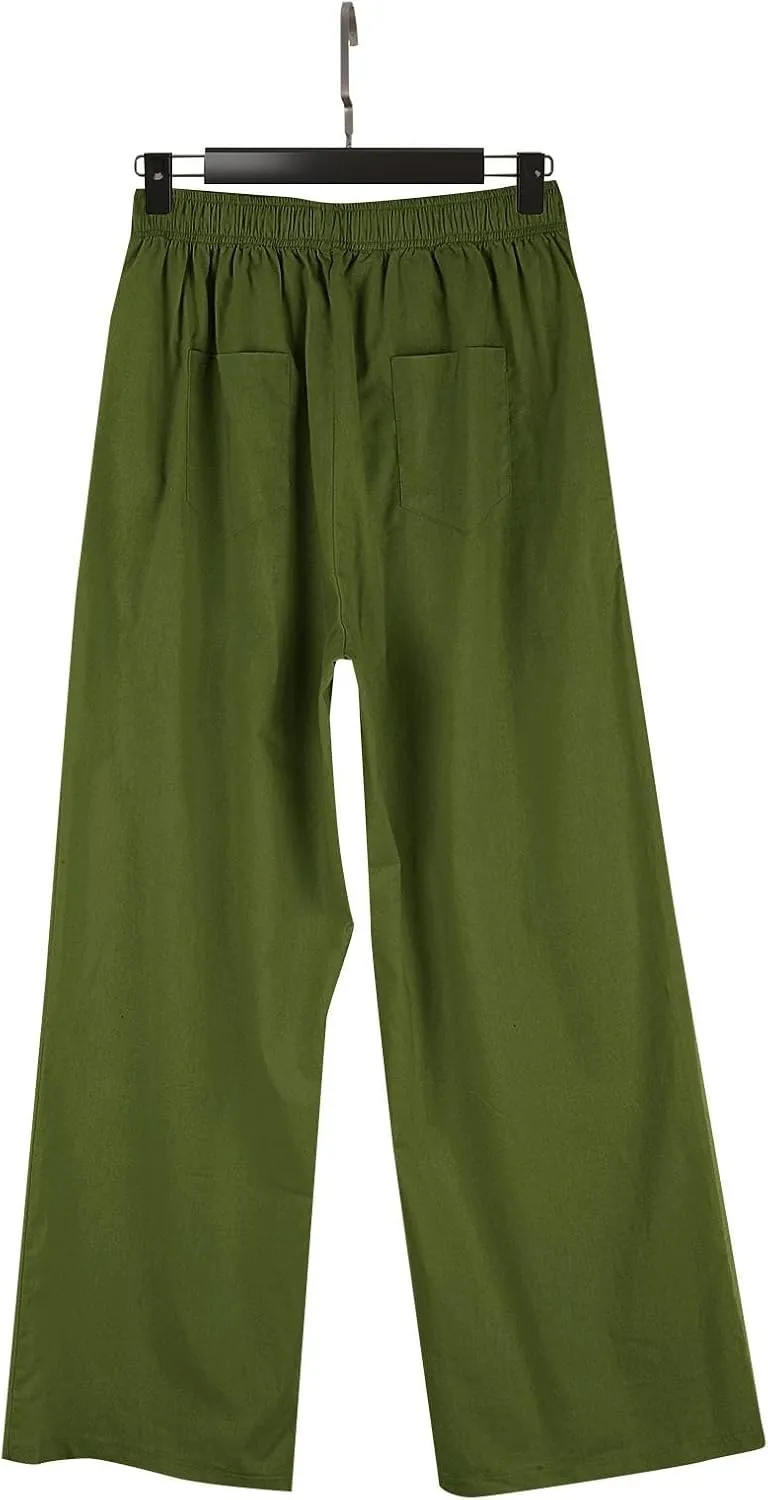 Linen Pants Tall Linen Pants for Tall Women Waisted Wide Leg Loose Comfy Trousers with Pockets Linen Outfit
